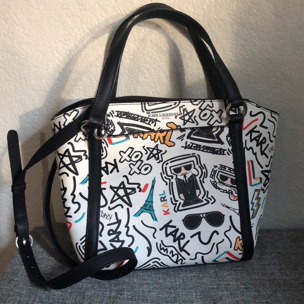 NWT Karl Lagerfeld Paris White Graffiti 2-Way Tote